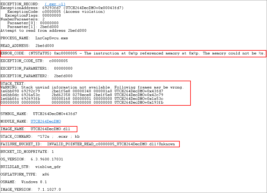 Memory dump referencing the H264 DLL